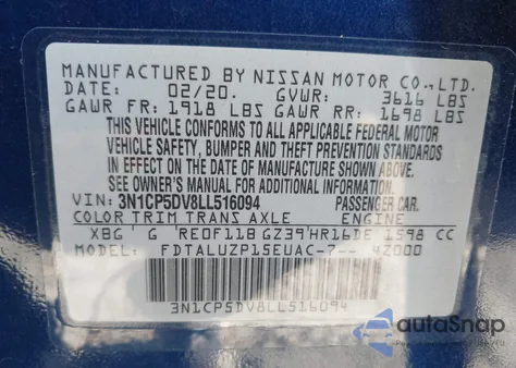 2020 Nissan Kicks Sr Xtronic Cvt z USA, uszkodzony, nr VIN 3N1CP5DV8LL516094